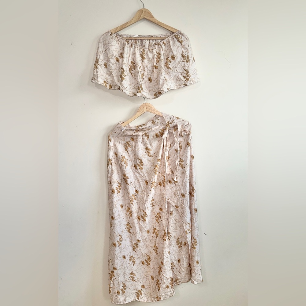 Floral Two-Piece Set in Cream and Brown
